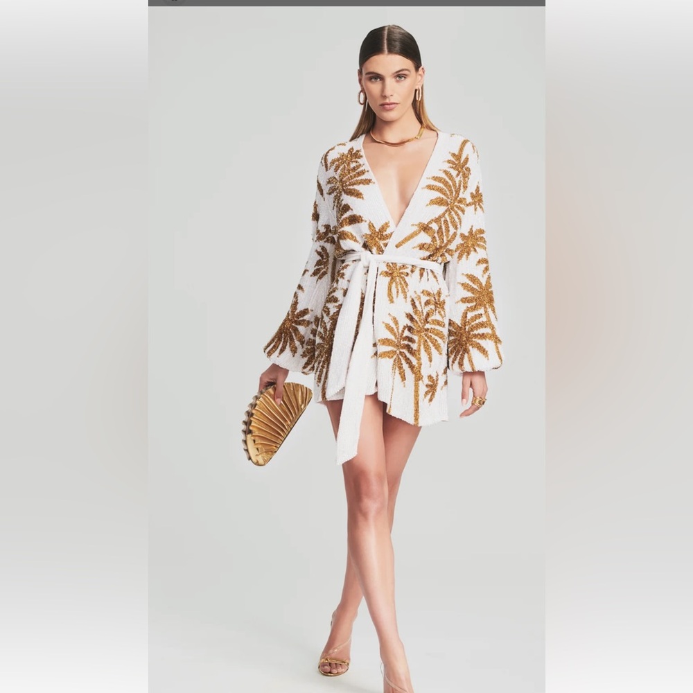 Retrofete sequin gold palm wrap dress 
size small